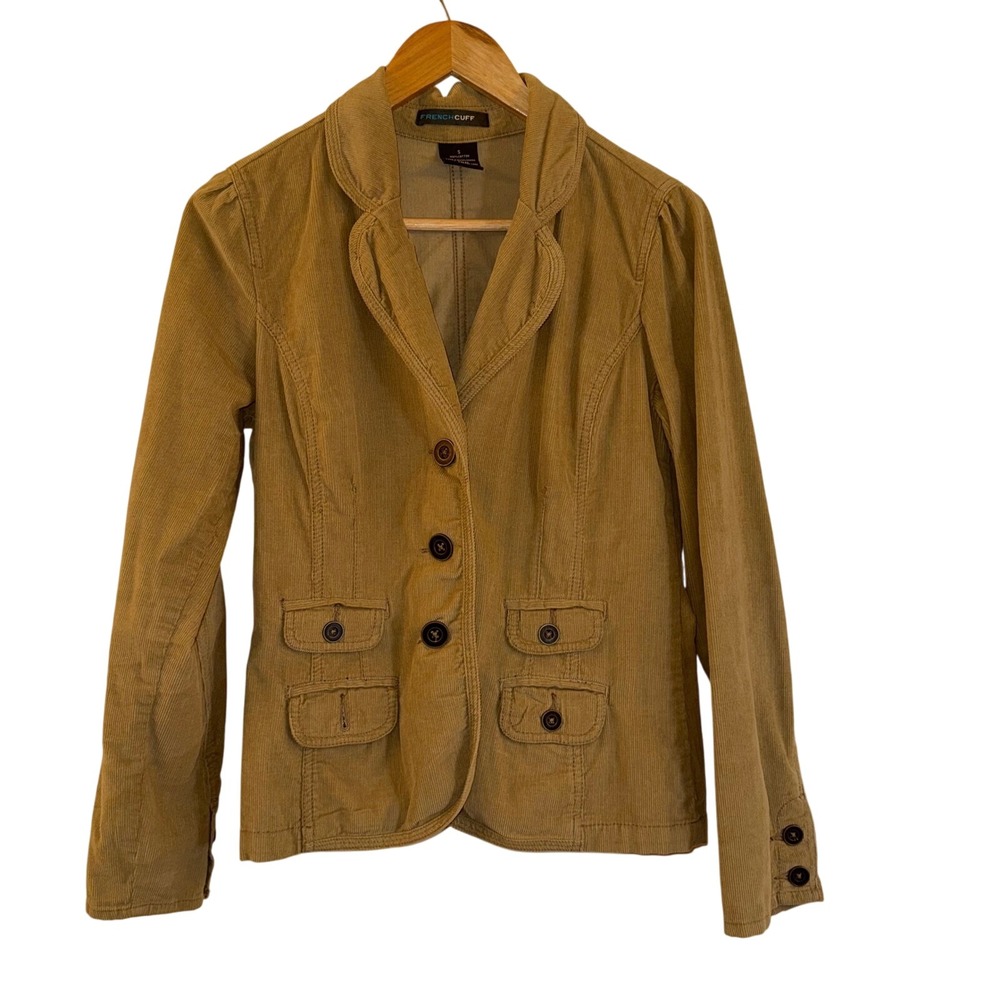 French Cuff Corduroy Blazer Jacket Womens Small Brown‎ Career Casual Cute